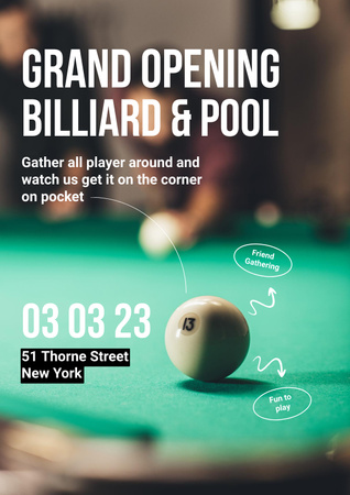 Billiards and Pool Tournament Announcement Poster tervezősablon
