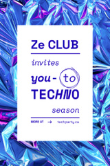 Techno Party Event Announcement in Blue Abstract Frame