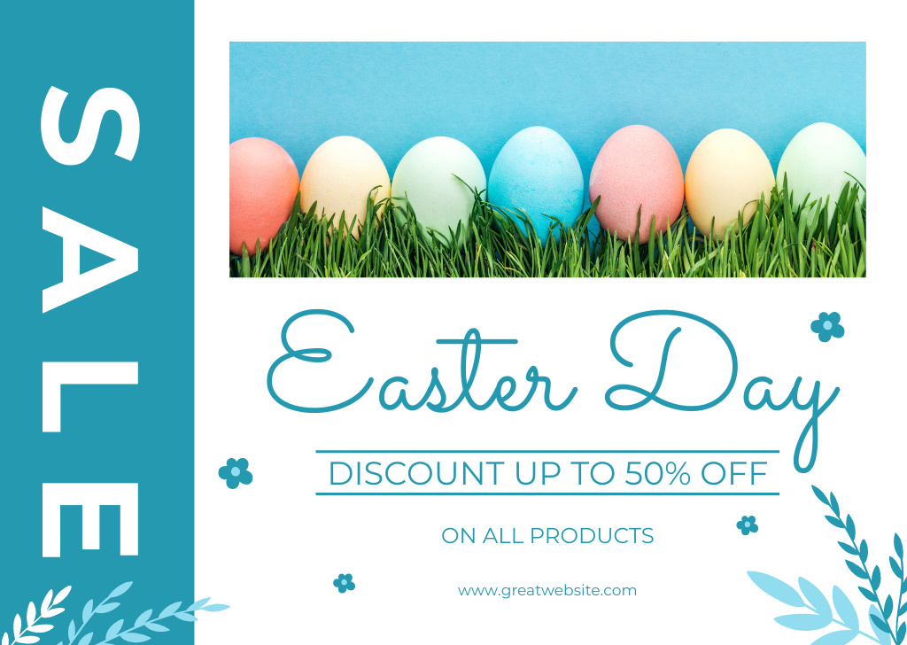 Easter Proposal with Colorful Easter Eggs in Row on Green Grass Card Πρότυπο σχεδίασης