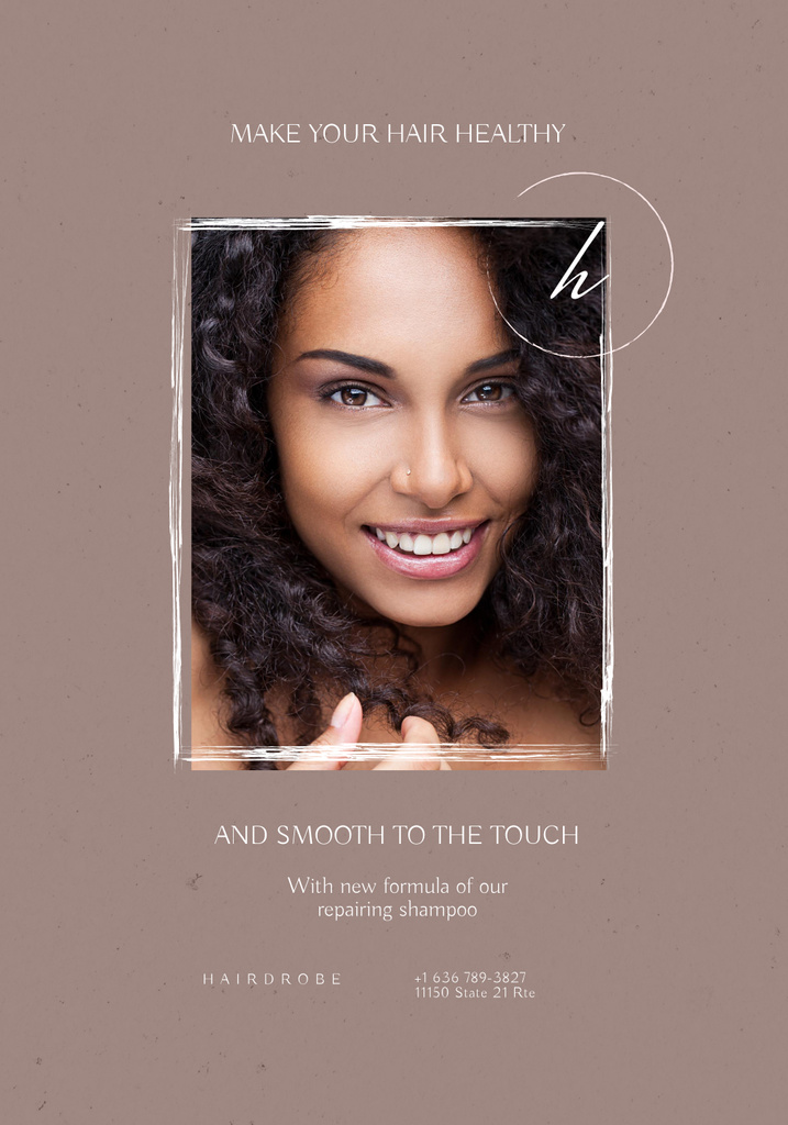 Attractive Curly-Haired Woman for Beauty and Skincare Products Ad Poster 28x40in Πρότυπο σχεδίασης
