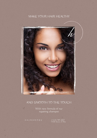 Ontwerpsjabloon van Poster 28x40in van Aantrekkelijke vrouw met krullend haar voor advertentie voor schoonheids- en huidverzorgingsproducten