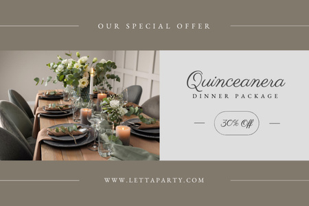Dinner Package Discount for Celebration Quinceañera Postcard 4x6in Design Template