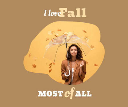 Autumn Inspiration with Girl under Umbrella Facebook Tasarım Şablonu