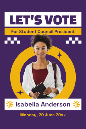 African American Girl Candidate on Purple Pinterest Design Template
