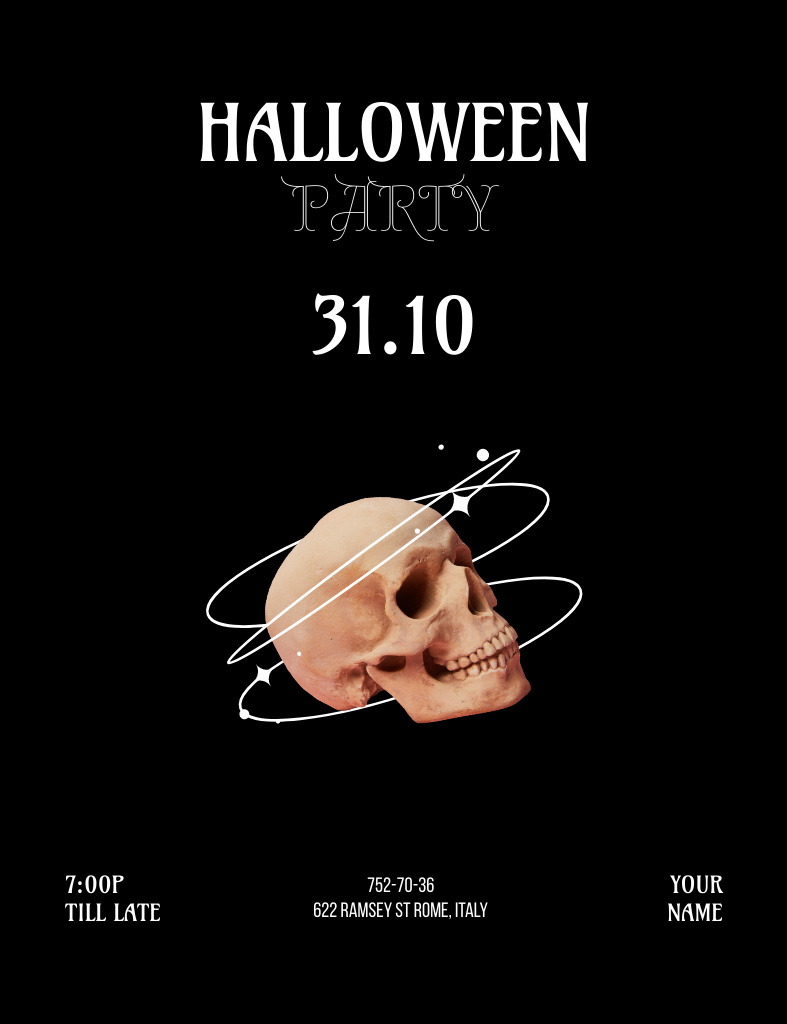 Platilla de diseño Halloween Party Alert with Skull Invitation 13.9x10.7cm