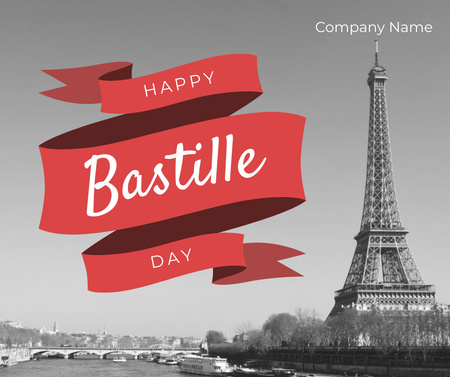 Happy Bastille Day Greeting with View of Paris Facebook Design Template