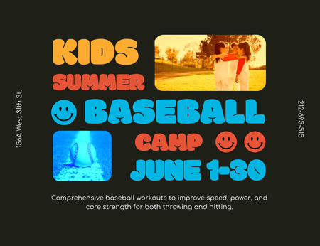 Kids Summer Baseball Camp Invitation 13.9x10.7cm Horizontal Design Template