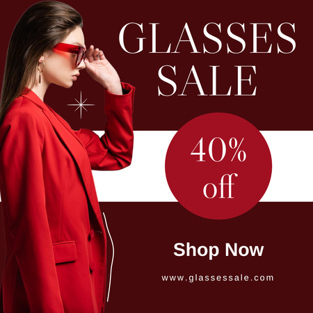 Extravagant Lady in Red Eyewear for Glasses Sale Offer Instagram Design Template