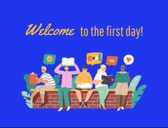 Welcome To First Day of School Greeting In Blue