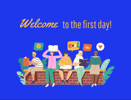 Welcome To First Day of School Greeting In Blue Postcard 4.2x5.5in Design Template