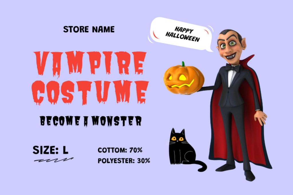 Ontwerpsjabloon van Label van Vampire Costume on Halloween Sale