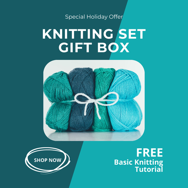 Knitting Set Gift Box Blue Green Instagram Design Template