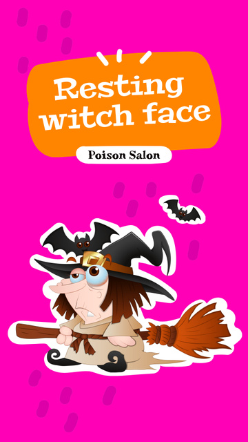 Funny Illustration of Witch on Broom Instagram Story Πρότυπο σχεδίασης
