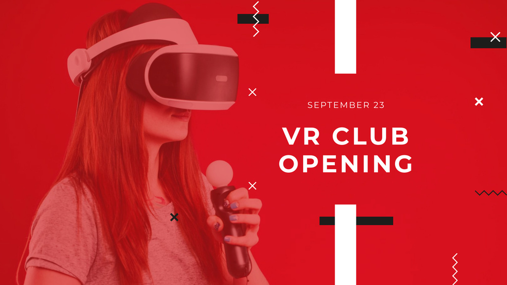 VR Club Opening with Woman in Glasses FB event cover Design Template