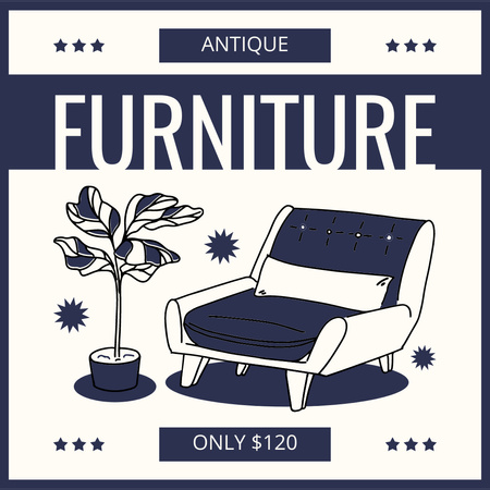 Зручне крісло та рослина в антикварному магазині Instagram AD – шаблон для дизайну