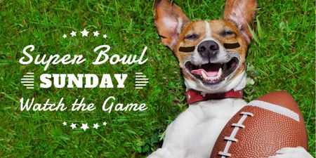 Designvorlage Super bowl advertisement poster with adorable dog and ball für Image