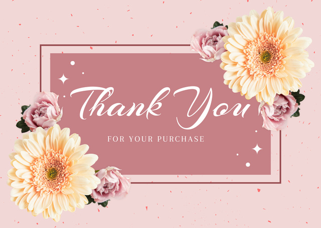 Message Thank You For Your Purchase with Fresh Flowers Card Modelo de Design