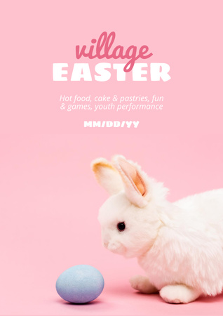 Village Easter Holiday with Cute Bunny and Egg Poster tervezősablon