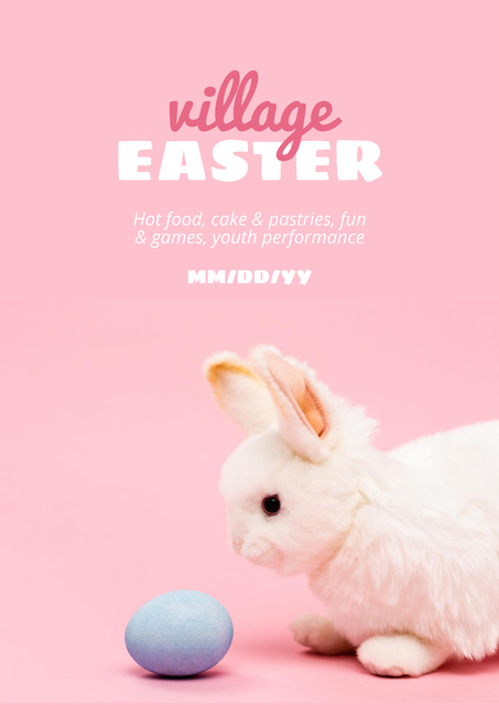 Village Easter Holiday with Cute Bunny and Egg Poster Design Template