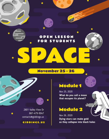 Объявление космического урока с космонавтом среди планет Poster 22x28in – шаблон для дизайна