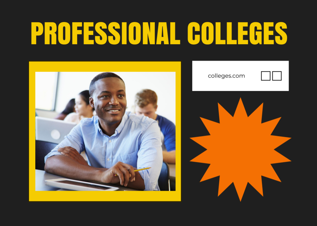 Designvorlage Professional College Announcement With Students In Classroom für Postcard 5x7in