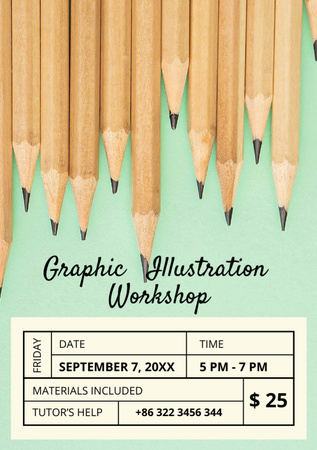 Illustration Workshop Graphite Pencils on Blue Flyer A7 Design Template