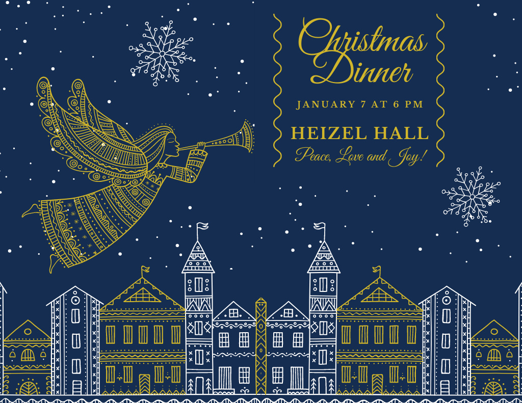 Platilla de diseño Orthodox Christmas Dinner Offer with Snowflakes And Angel Flyer 8.5x11in Horizontal