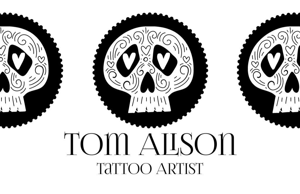 Painted Skulls And Professional Tattoo Artist Offer Business Card 85x55mmデザインテンプレート