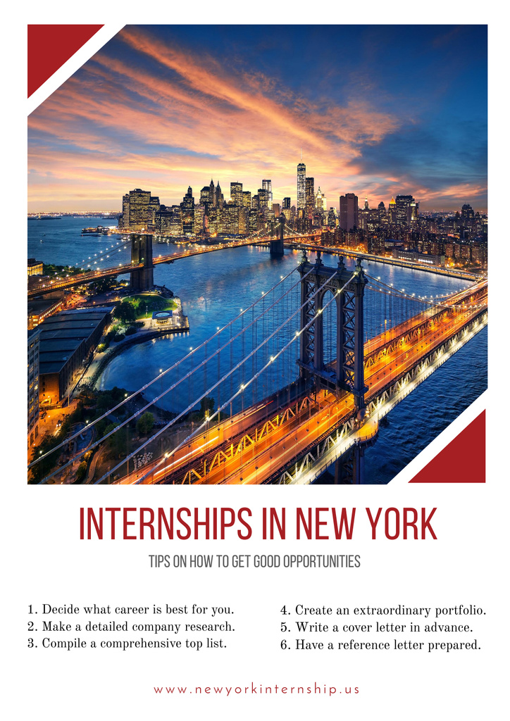 Designvorlage Internships in New York with City view für Poster