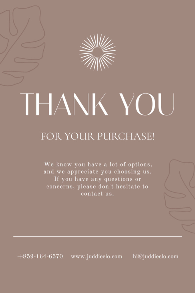 Thank You for Order Phrase on Brown Postcard 4x6in Vertical Design Template