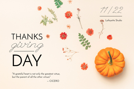 Thanksgiving Holiday Feast Ad with Orange Pumpkin Poster 24x36in Horizontal Design Template