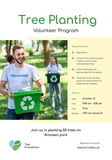 Designvorlage Volunteer Program Announcement with Team Planting Trees für Poster 28x40in