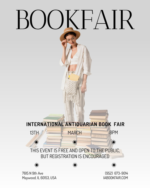 Book Fair Announcement with Young Woman Poster 16x20in Πρότυπο σχεδίασης