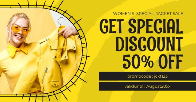 Szablon projektu Special Discount Ad with Woman in Bright Yellow Outfit Facebook AD