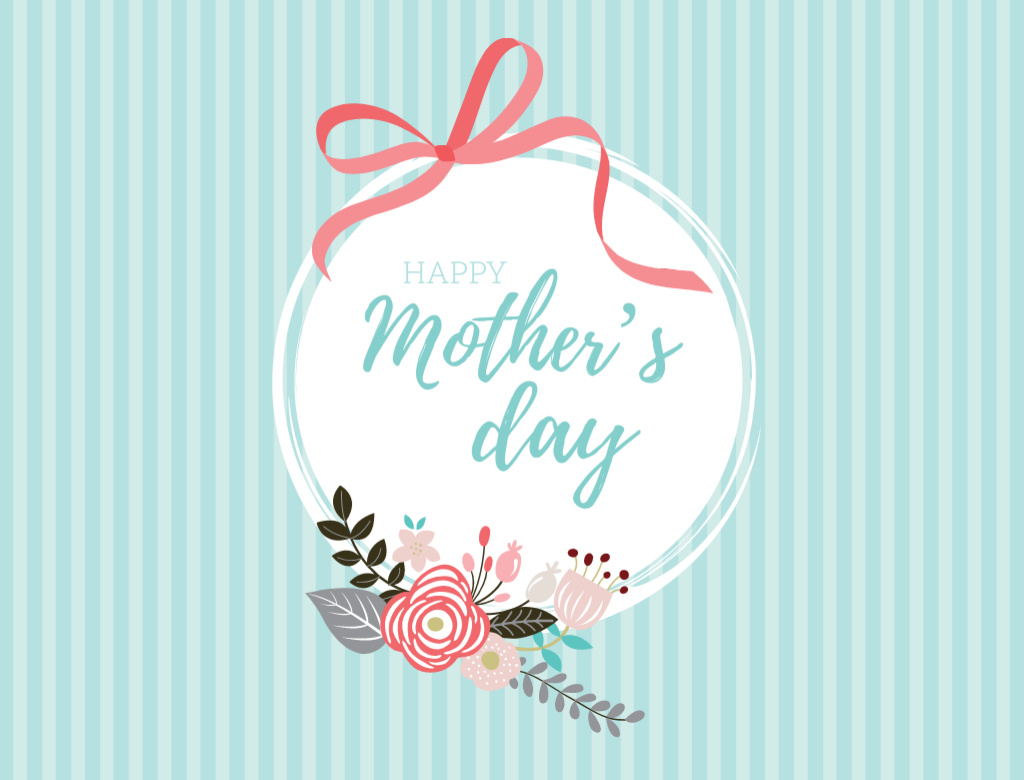 Platilla de diseño Mother's Day Greeting With Flowers And Red Ribbon Postcard 4.2x5.5in