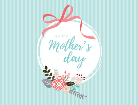Plantilla de diseño de Saludo del día de la madre con flores y cinta roja Postcard 4.2x5.5in 