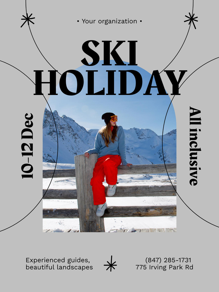 Ski Holiday Announcement with Youbg Woman Poster USデザインテンプレート