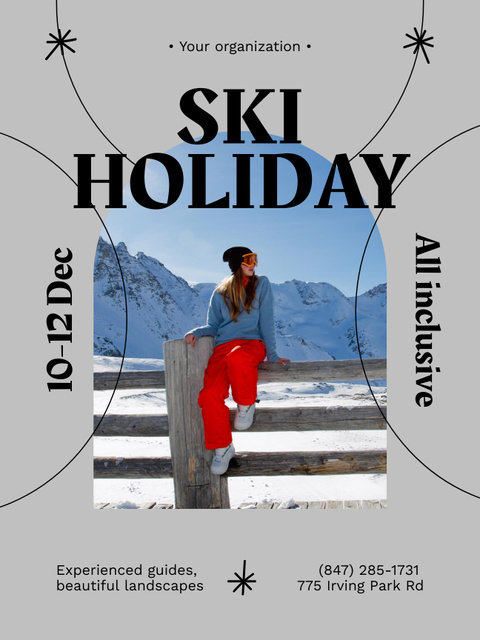Ski Holiday Announcement with Youbg Woman Poster US Modelo de Design