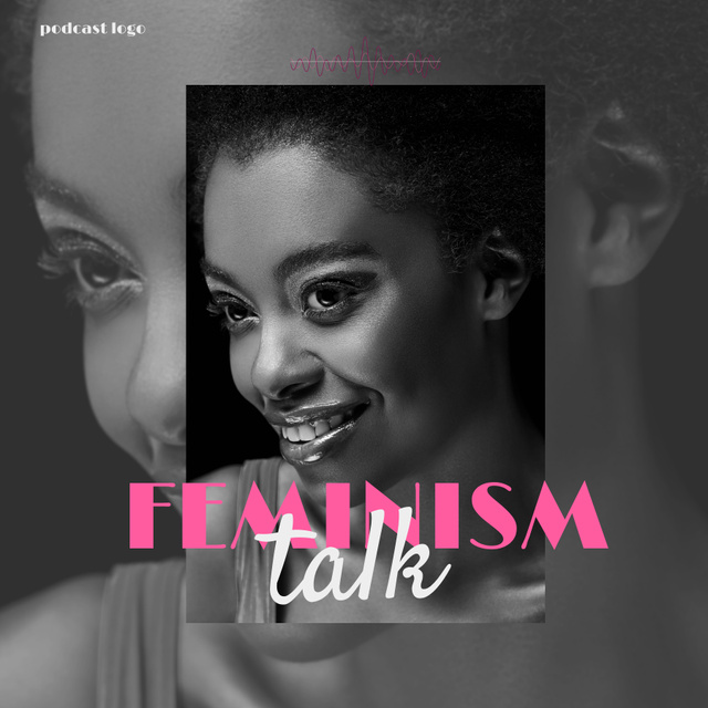 Designvorlage Feminism Talk Podcast Cover with Smiling Woman für Podcast Cover