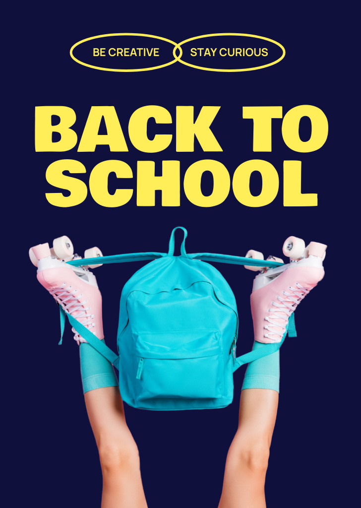 Ontwerpsjabloon van Postcard A6 Vertical van Back to School With Backpacks And Roller Skaters