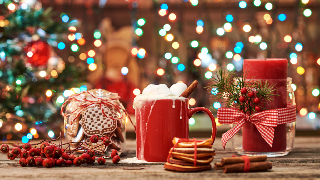 Modèle de visuel Christmas Decor with Holiday Lights - Zoom Background
