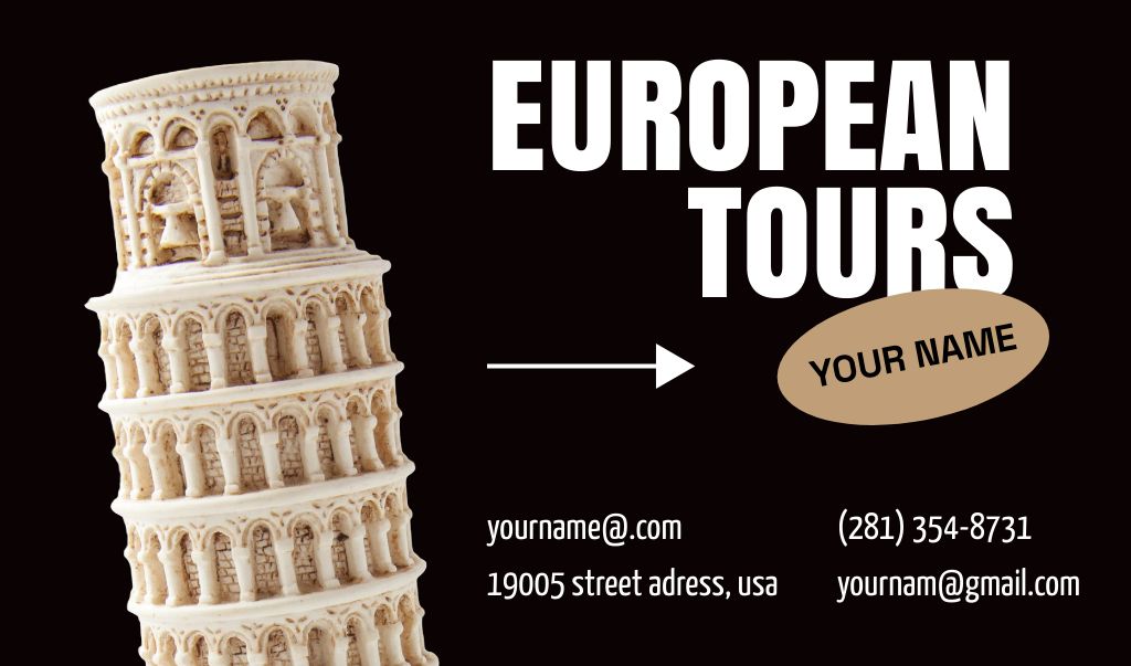 Travel Agency Ad with Leaning Tower of Pisa Business cardデザインテンプレート