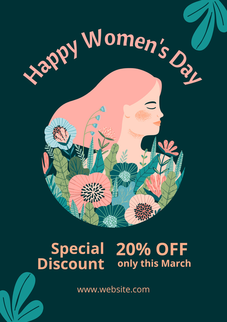 Women's Day Greeting with Woman in Beautiful Flowers Poster Design Template