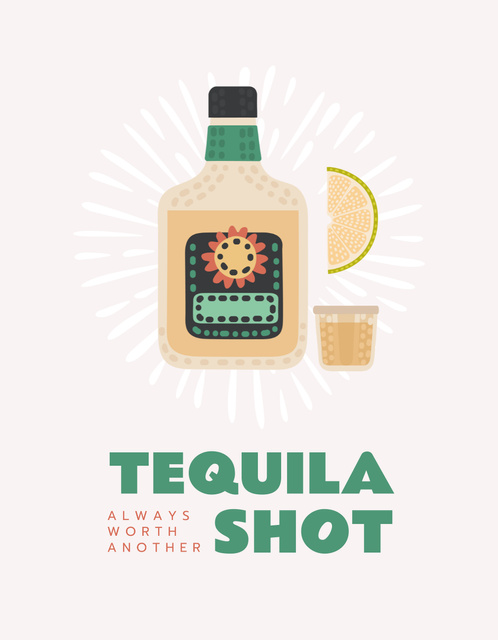 Tequila bottle with shot and lime T-Shirt Πρότυπο σχεδίασης