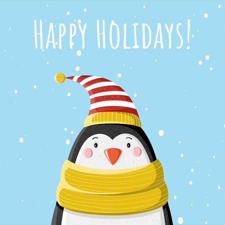 Roztomilý zimní tučňák v klobouku Animated Post Šablona návrhu