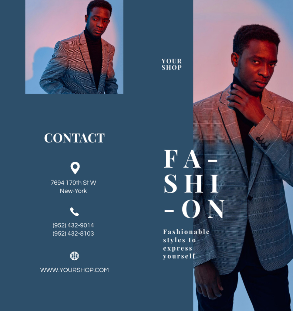 Fashion Ad with Man in Formal Suit Brochure Din Large Bi-fold Design Template