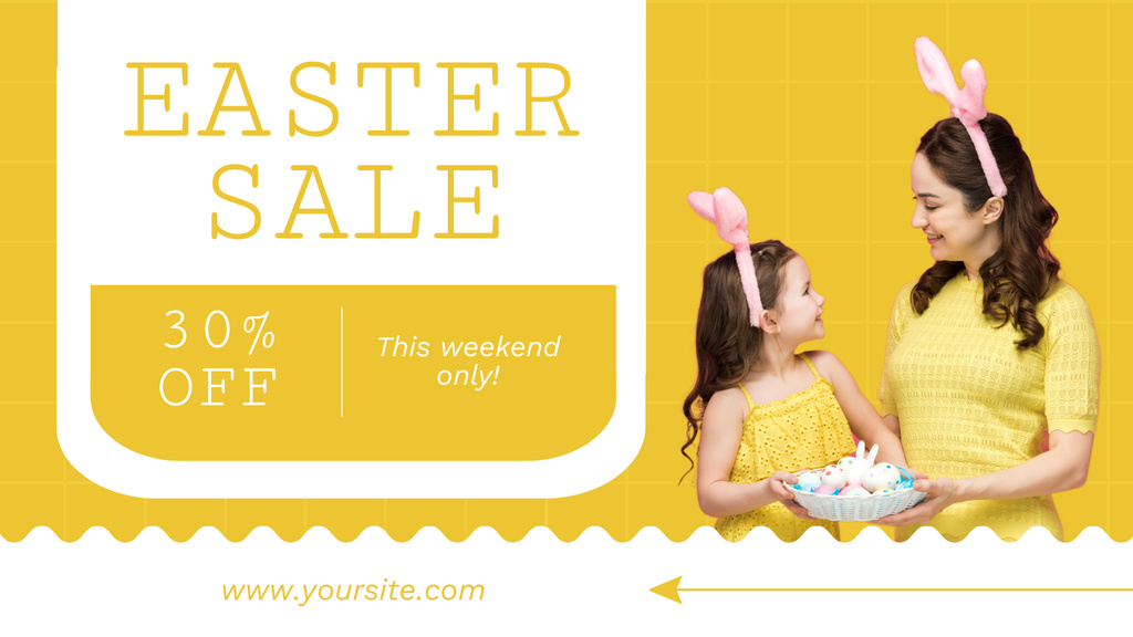 Easter Sale Announcement with Happy Mother and Daughter FB event coverデザインテンプレート