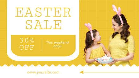 Modèle de visuel Annonce de vente de Pâques avec une mère et une fille heureuses - FB event cover