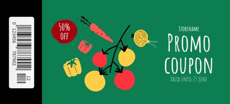 Реклама продуктового магазина с разными овощами Coupon 3.75x8.25in – шаблон для дизайна