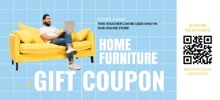 Template di design Uomo alla moda sul divano giallo per lo sconto sui mobili Coupon 3.75x8.25in